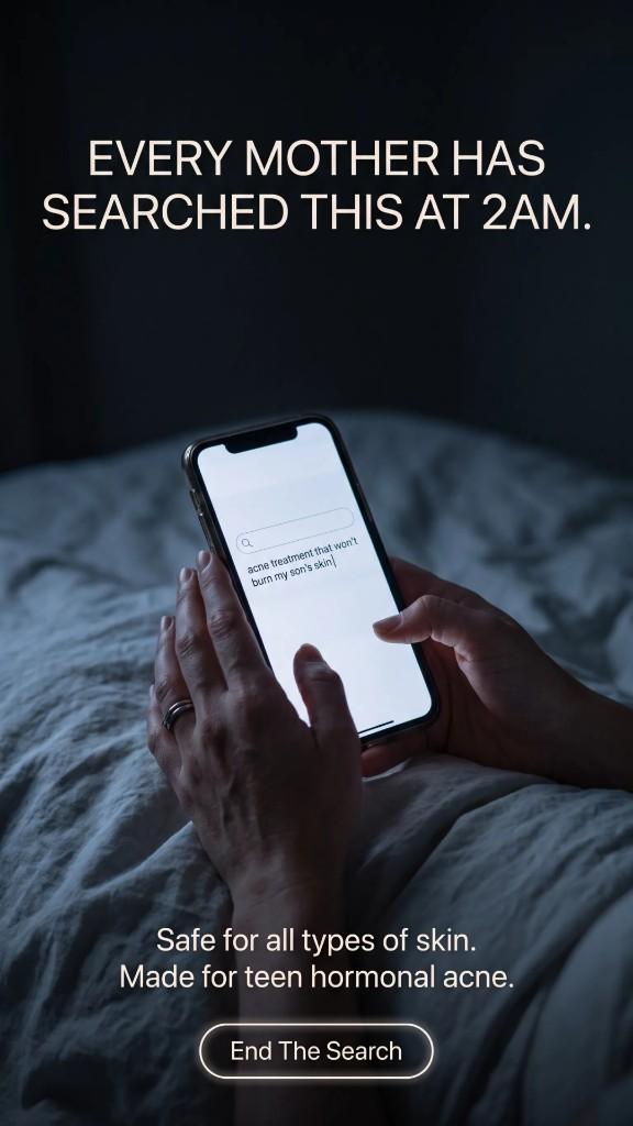 Search Hook: Teen Acne 2am — Search Hook Meta ad example for Skincare