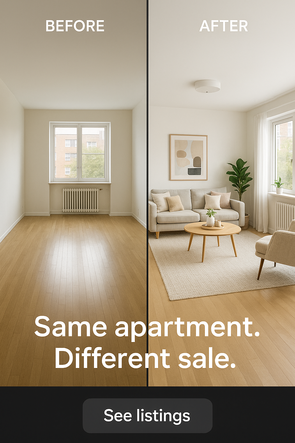 Before/After: Home Staging — Before/After Meta ad example for Real Estate