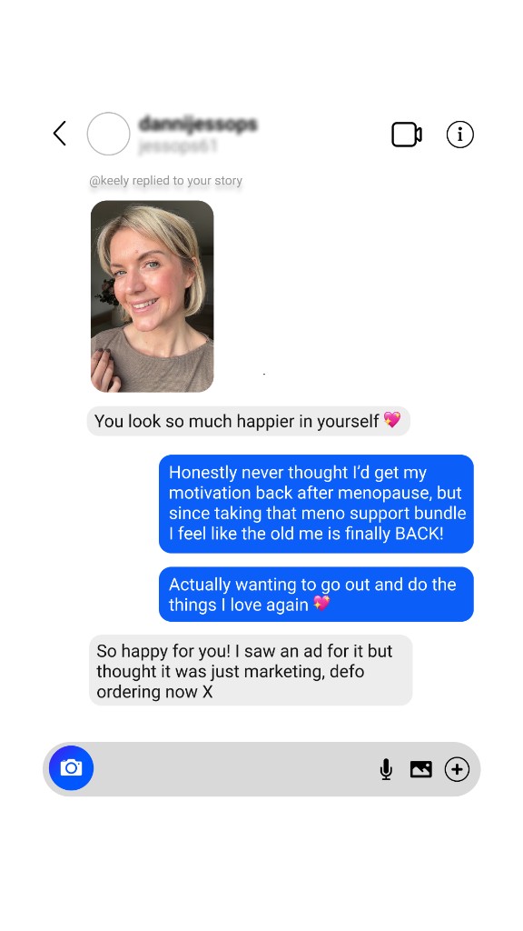 UGC-style: Meno Support Dm — UGC-style Meta ad example for Supplements
